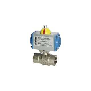 Messingkugelhahn, pneumat. Stellantrieb doppeltwirk., Rp1/2 L=133