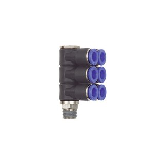 L-Mehrfachverteiler Blaue Serie, 6-fach, drehbar, R 1/8 a. Ø6mm