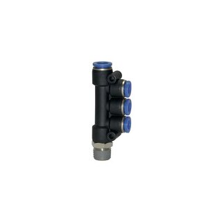 T-Mehrfachverteiler Blaue Serie, drehbar, R 1/4 außen Ø 1x8/3x6