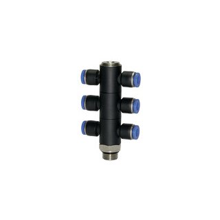 T-Mehrfachverteiler Blaue Serie, 6-fach, drehbar, G 1/4 a. Ø6mm