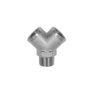 Verteiler, 2fach, R 3/8 AG, Abgänge 2 x G 3/8 IG, Messing vern.