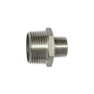 Doppelgewindenippel, red., Achtkant, R 2, R 1, ES 1.4408