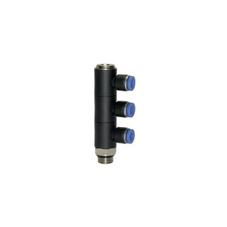 L-Mehrfachverteiler Blaue Serie, 3-fach, drehbar, G 3/8 a. Ø4mm