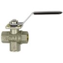 3-Wege-Kugelhahn, MS vern., Anschluss unten, T-Bohrung, Rp 1