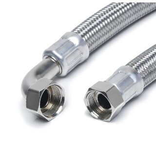 Panzerschlauch - Flexschlauch, Edelstahl, EPDM, DN19, 1500 mm, 3/4"ÜM x 3/4"ÜM 90°